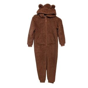 Brown Bear Faux Fur Kids Sleepwear Jumpsuit Size M (8)